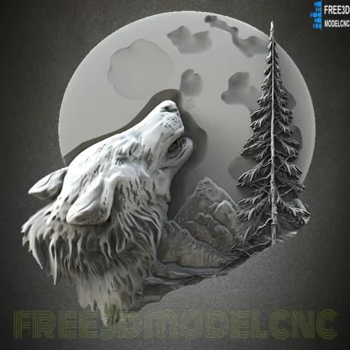 3D Model STL File for CNC Router Laser & 3D Printer,Wolf Howling at the Moon free 3D model,idol wolf stl