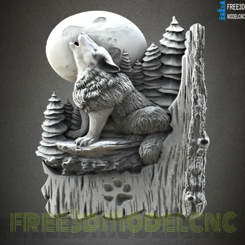free 3D Model STL File for CNC Router Laser & 3D Printer,Wolf under the Moon free 3D models,best free 3d models,3d wolf
